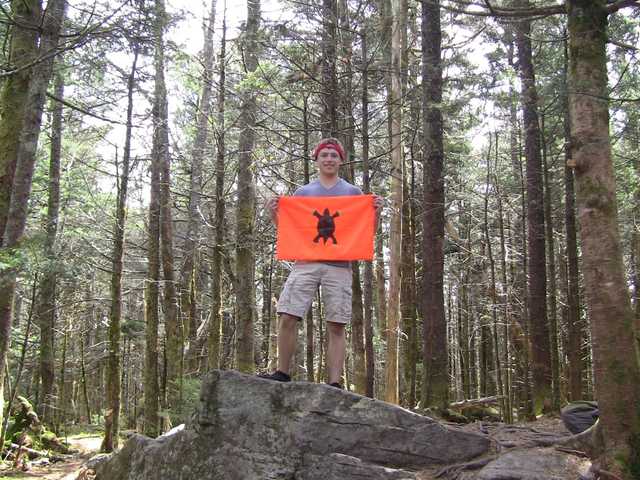 Boulder in the spruce forest atop Mount Rogers