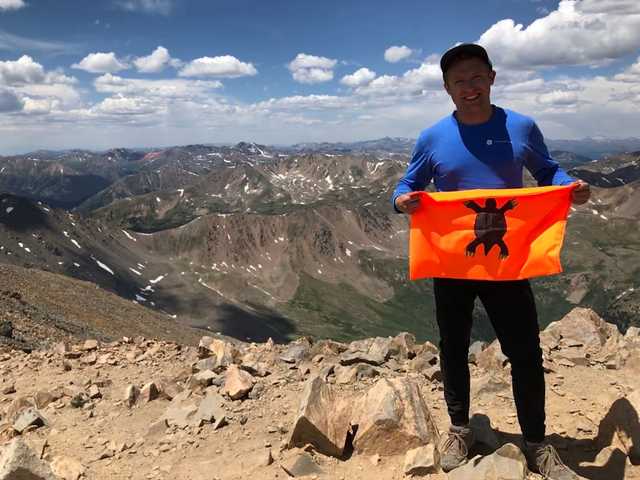 Rocky summit of Mount Elbert above the Sawatch Range